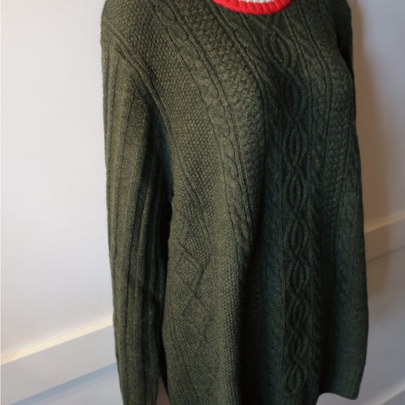 Green Ribbed Crewneck Sweater with Stripes - Picture 6 of 8
